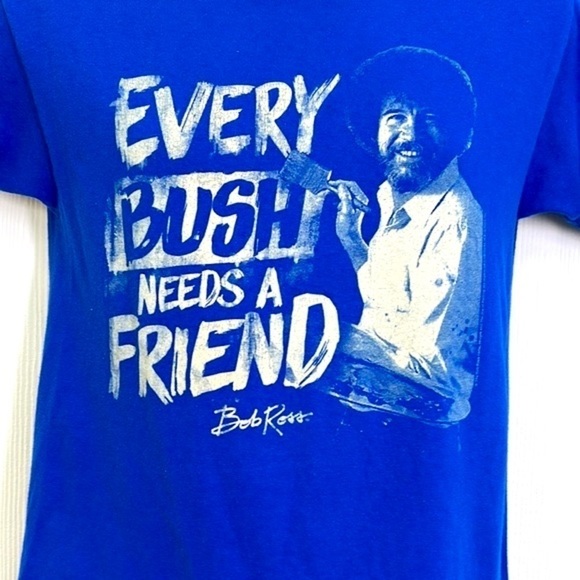 Bob Ross - Every Bush Needs A Friend Graphic Blue Short Sleeve Tee Size Small - Picture 3 of 8